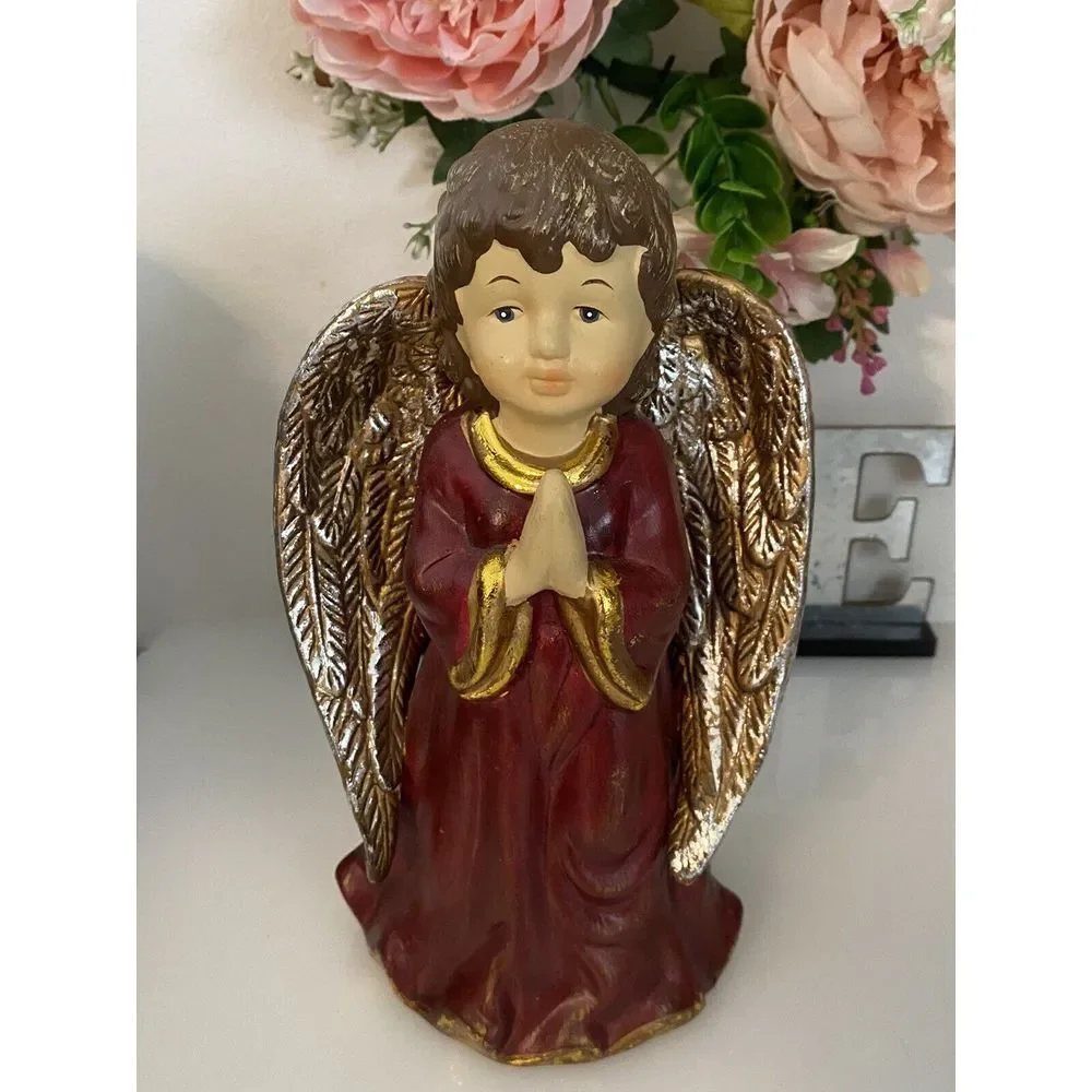 Vintage Hand Painted Ceramic Musical Angel Plays Hark The Harold Angel Sing 9
